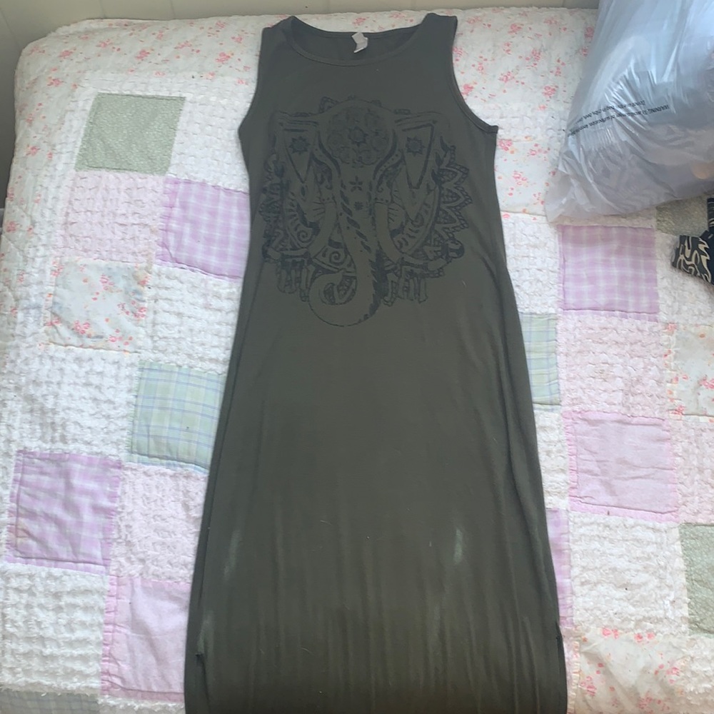 long skin tight olive green elephant dress